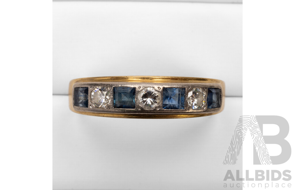 18ct Yellow Gold Ring with Sapphires and Diamonds - Size U.5