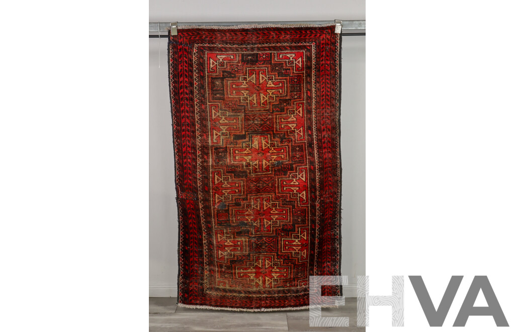 Hand Knotted Threadbare Afghan Rug