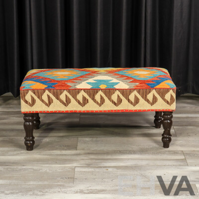 Set of Three Matched Kilim Covered Footstools