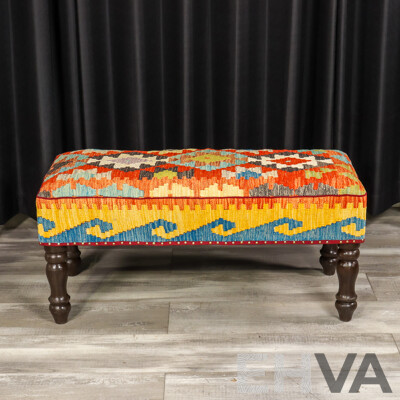 Set of Three Kilim Covered Footstools