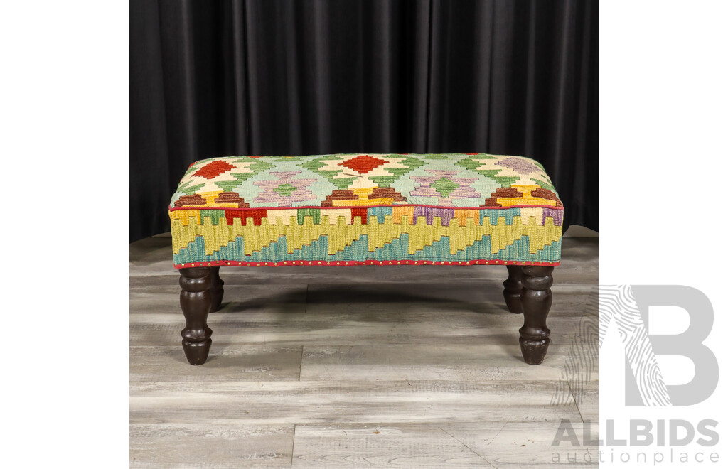Set of Three Matched Kilim Covered Footstools