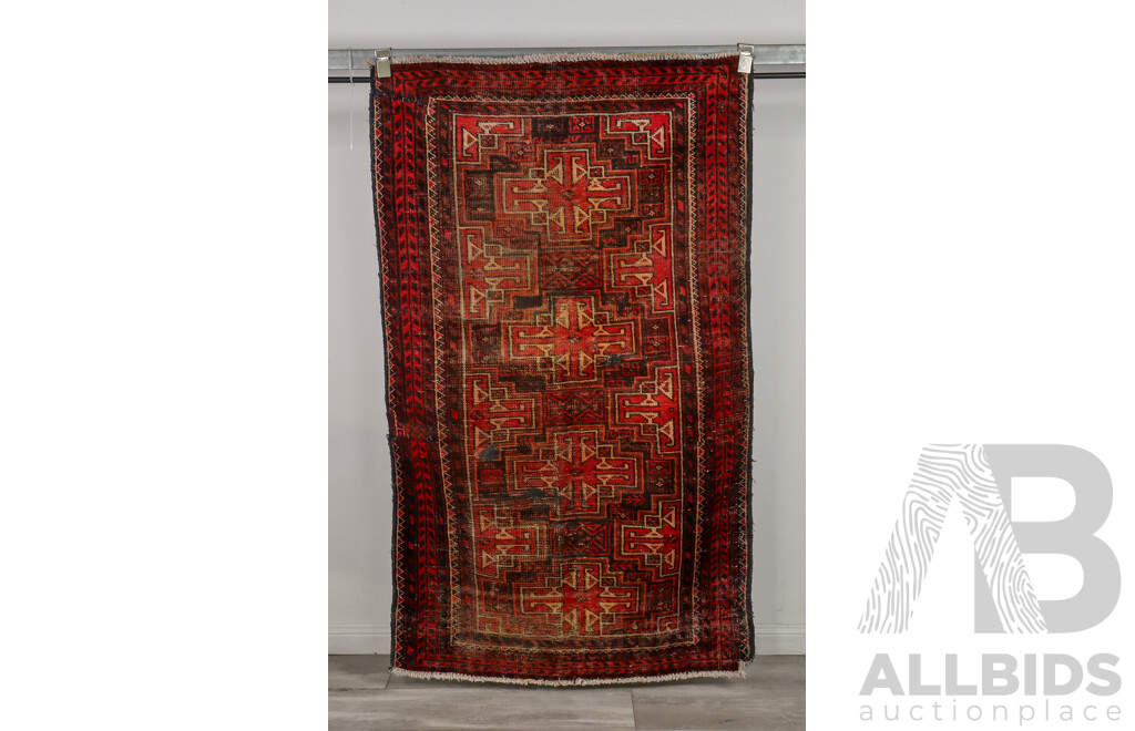 Hand Knotted Threadbare Afghan Rug