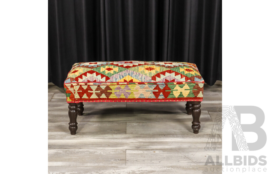 Set of Three Matched Kilim Covered Footstools