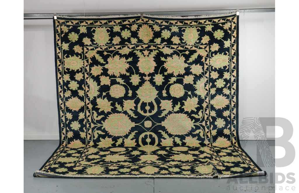 Large Hand Knotted Navy Oushak Rug