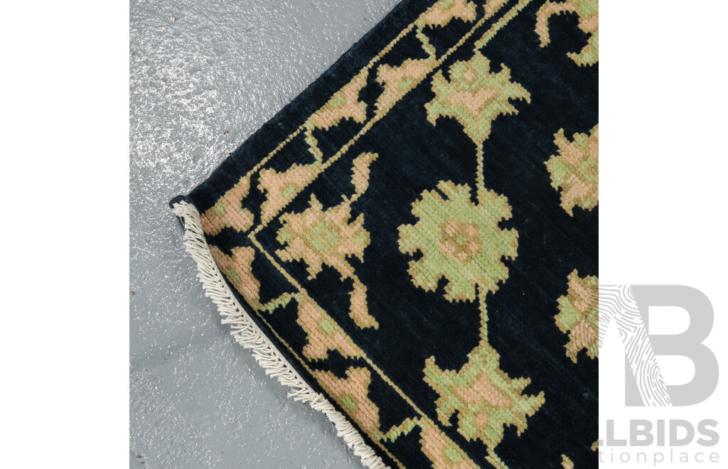 Large Hand Knotted Navy Oushak Rug
