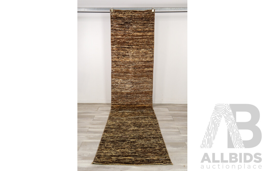 Hand Knotted Striped Runner Rug