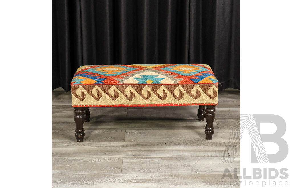 Set of Three Matched Kilim Covered Footstools