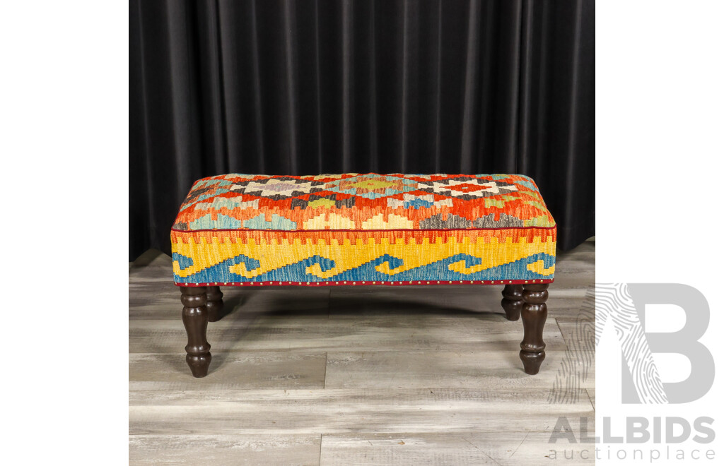 Set of Three Kilim Covered Footstools