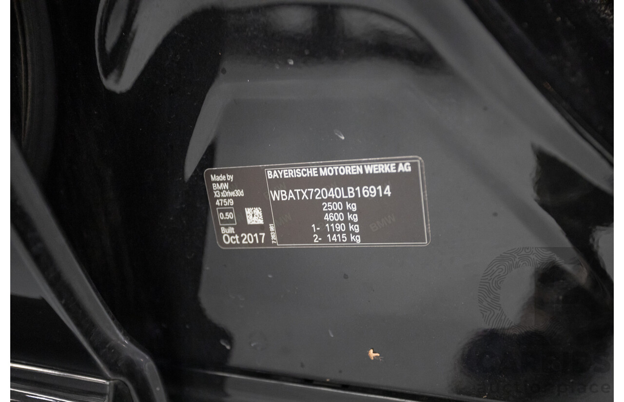 6/2018 BMW X3 xDrive30d M Sport (AWD) G01 4D Wagon Black Sapphire Metallic Turbo Diesel 3.0L