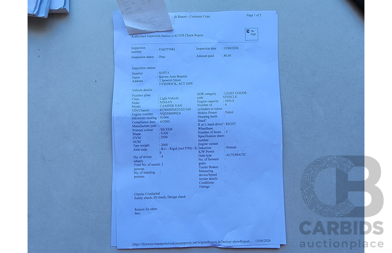 06/2003 Imported Nissan Elgrand Auto 4WD Camper Van Silver 3.5L