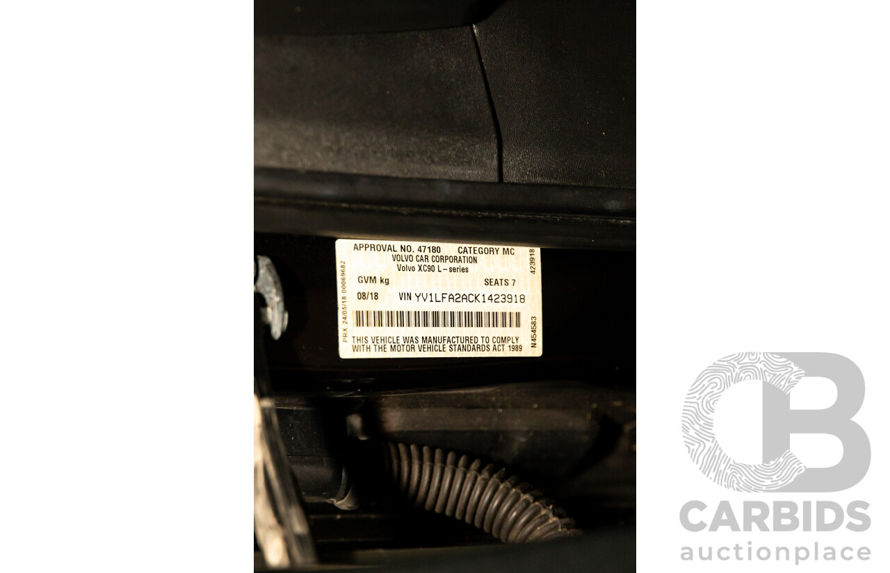 08/2018 Volvo XC90 T6 Inscription (AWD) 256 MY19 4d Wagon Onyx Black Twincharged 2.0L