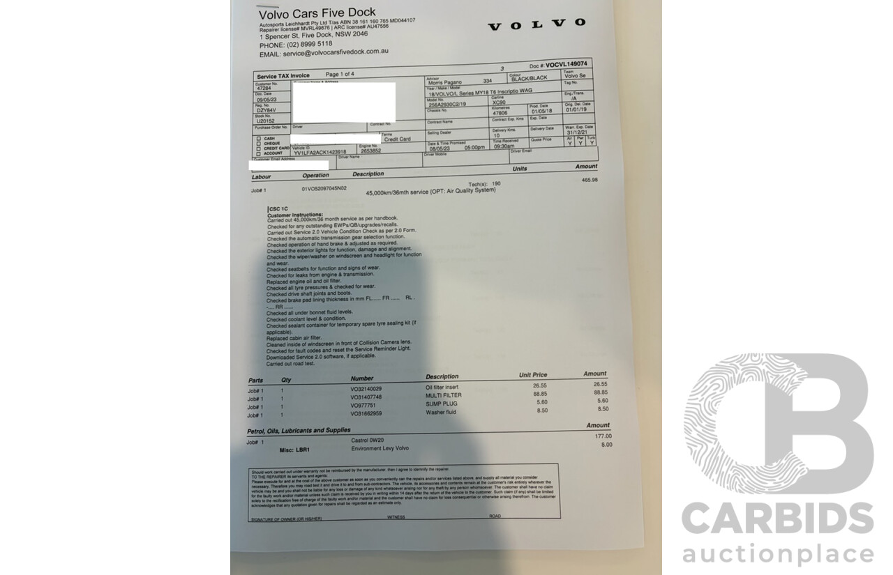 08/2018 Volvo XC90 T6 Inscription (AWD) 256 MY19 4d Wagon Onyx Black Twincharged 2.0L