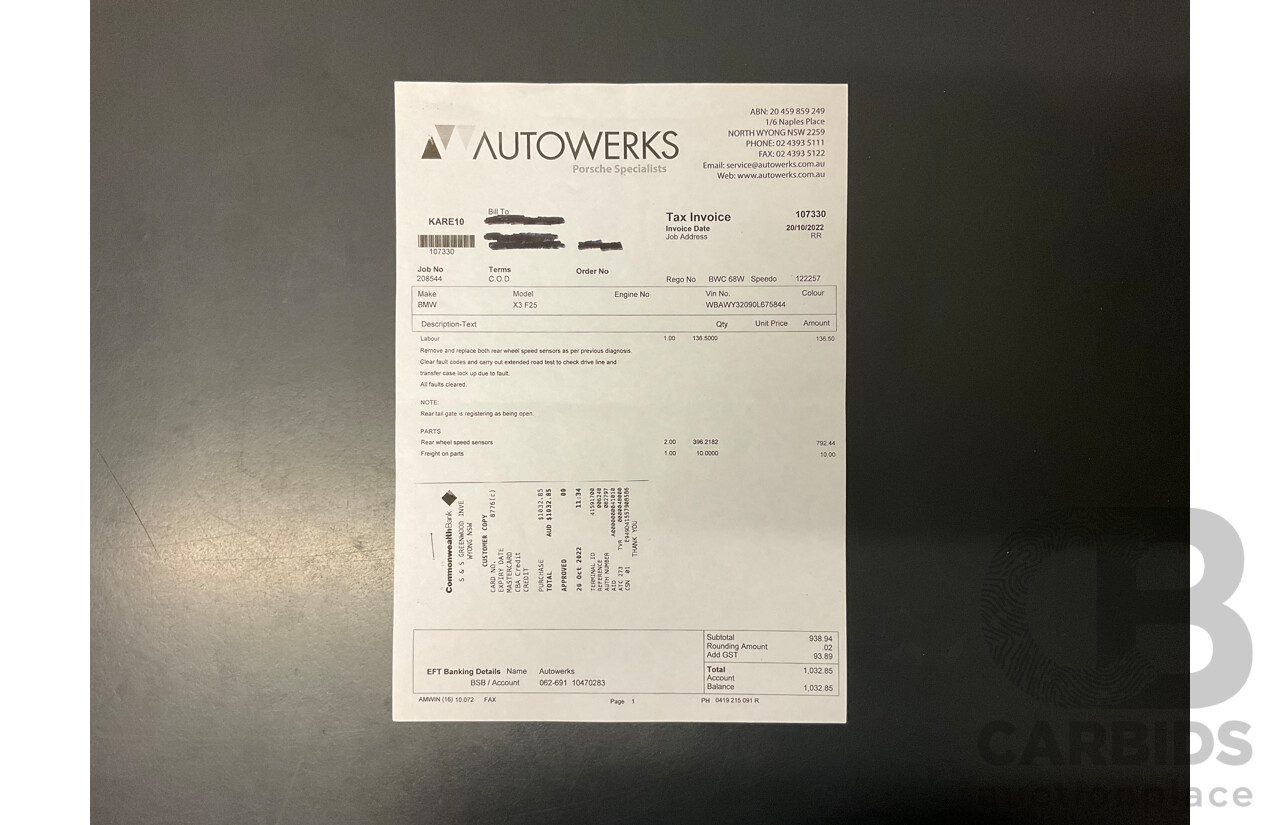 4/2011 Bmw X3 Xdrive 20d F25 4d Wagon Grey Turbo Diesel 2.0L