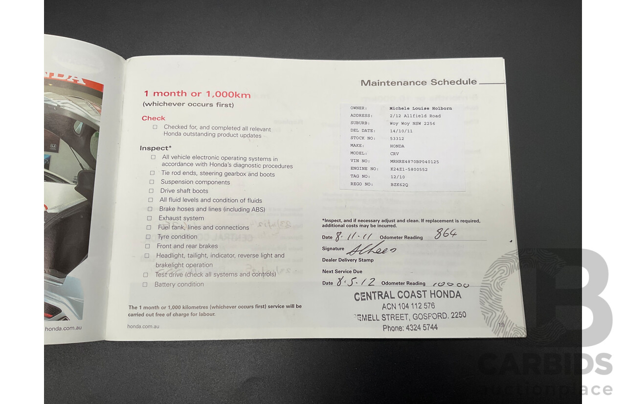 4/2011 Honda CR-V (4x4) Luxury MY10 4d Wagon Grey 2.4L