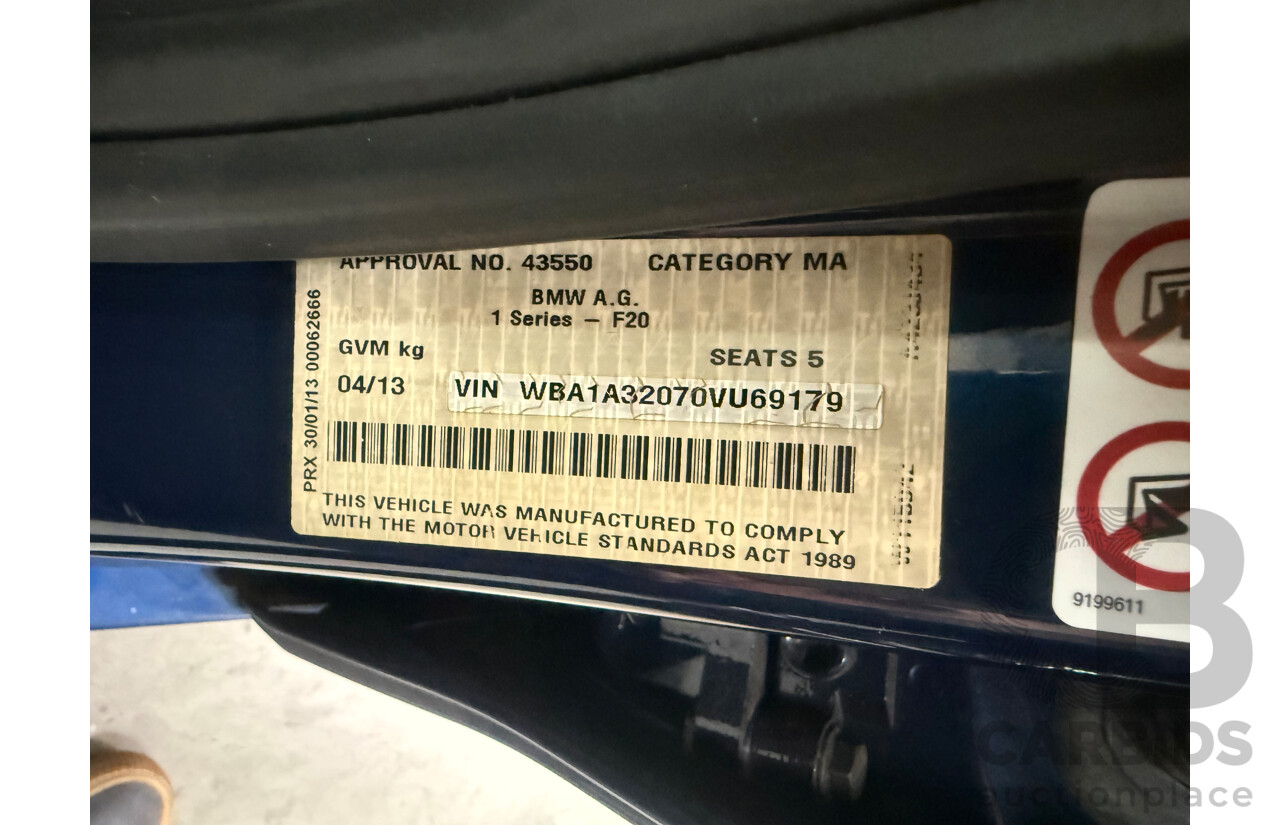 4/2013 BMW 118i F20 5d Hatchback Deep Sea Blue Metallic Turbo 1.6L