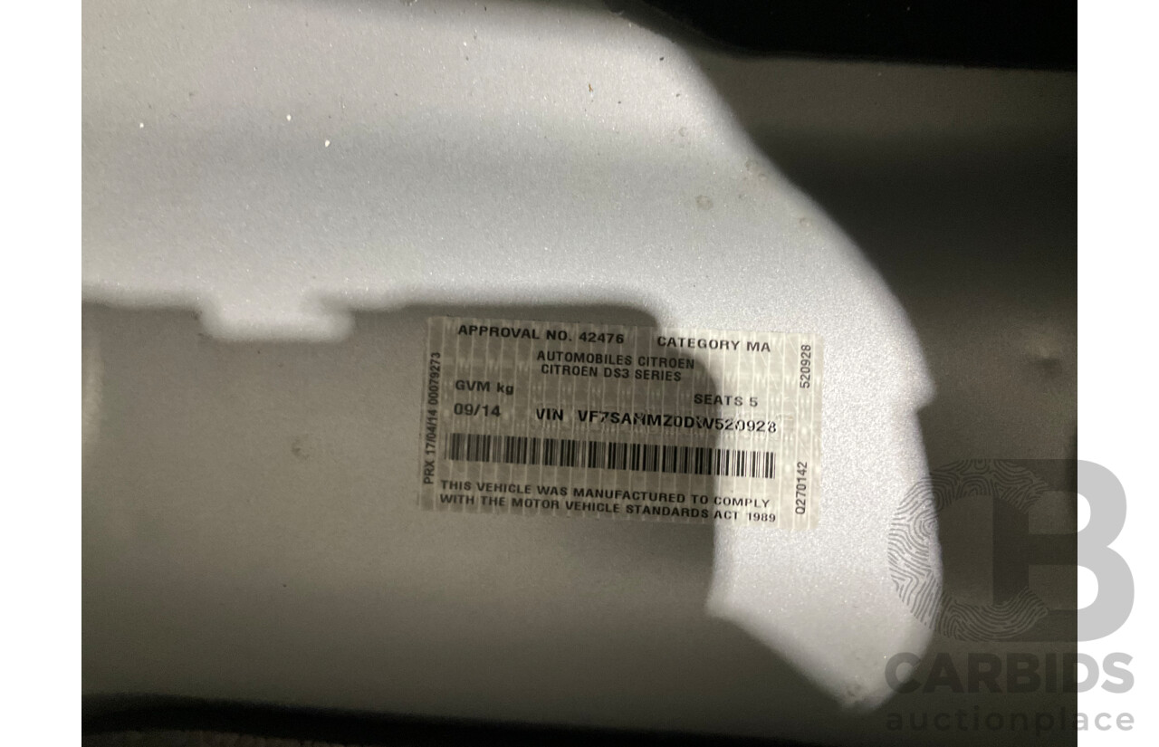 9/2014 Citroen DS3 Dstyle MY13 3d Hatchback Silver 1.6L
