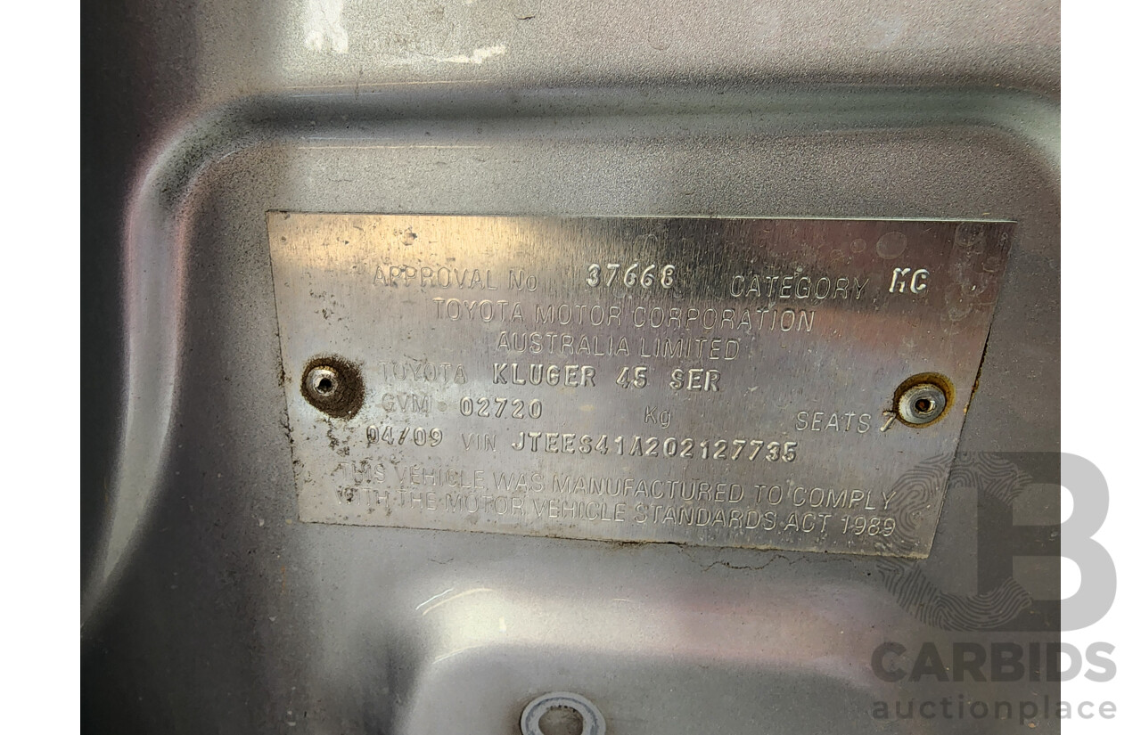 4/2009 Toyota Kluger KX-R (4x4) 7 SEAT GSU45R 4d Wagon Silver 3.5L