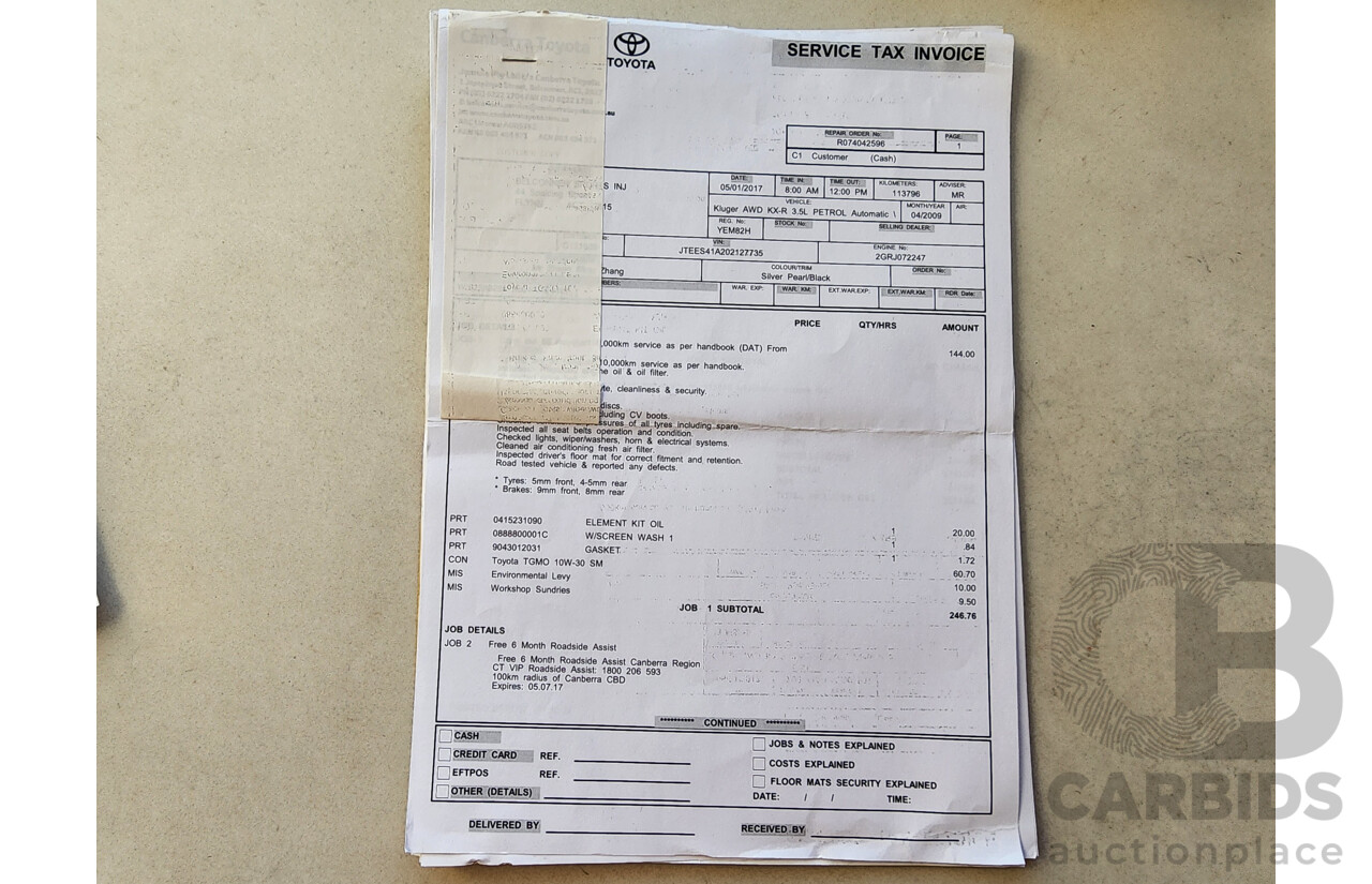 4/2009 Toyota Kluger KX-R (4x4) 7 SEAT GSU45R 4d Wagon Silver 3.5L