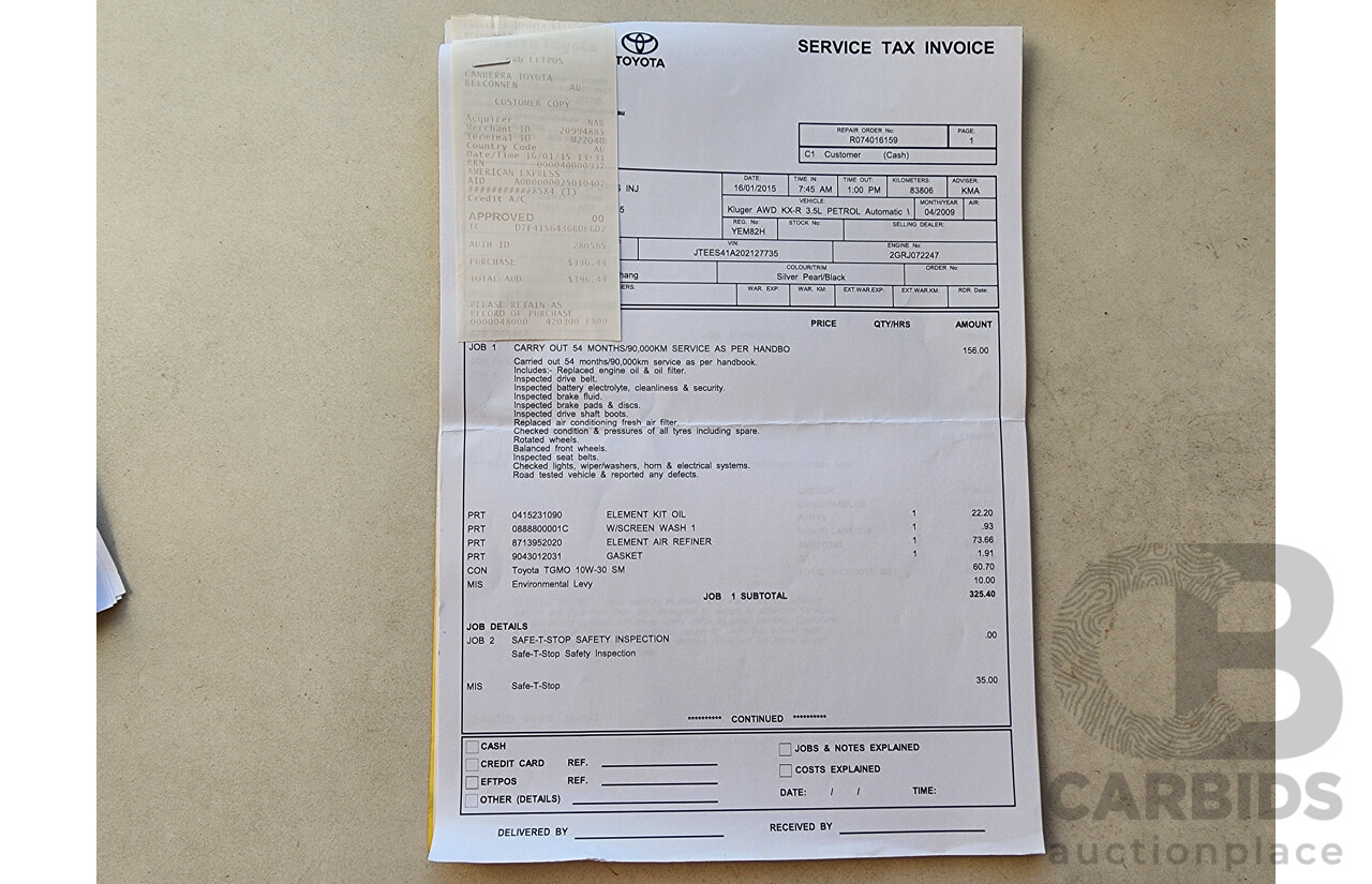 4/2009 Toyota Kluger KX-R (4x4) 7 SEAT GSU45R 4d Wagon Silver 3.5L