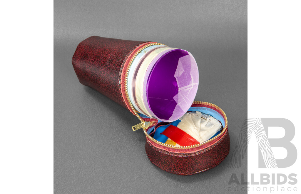 Set of Six Vintage Anodized Picnic Cups in Leather Pouch