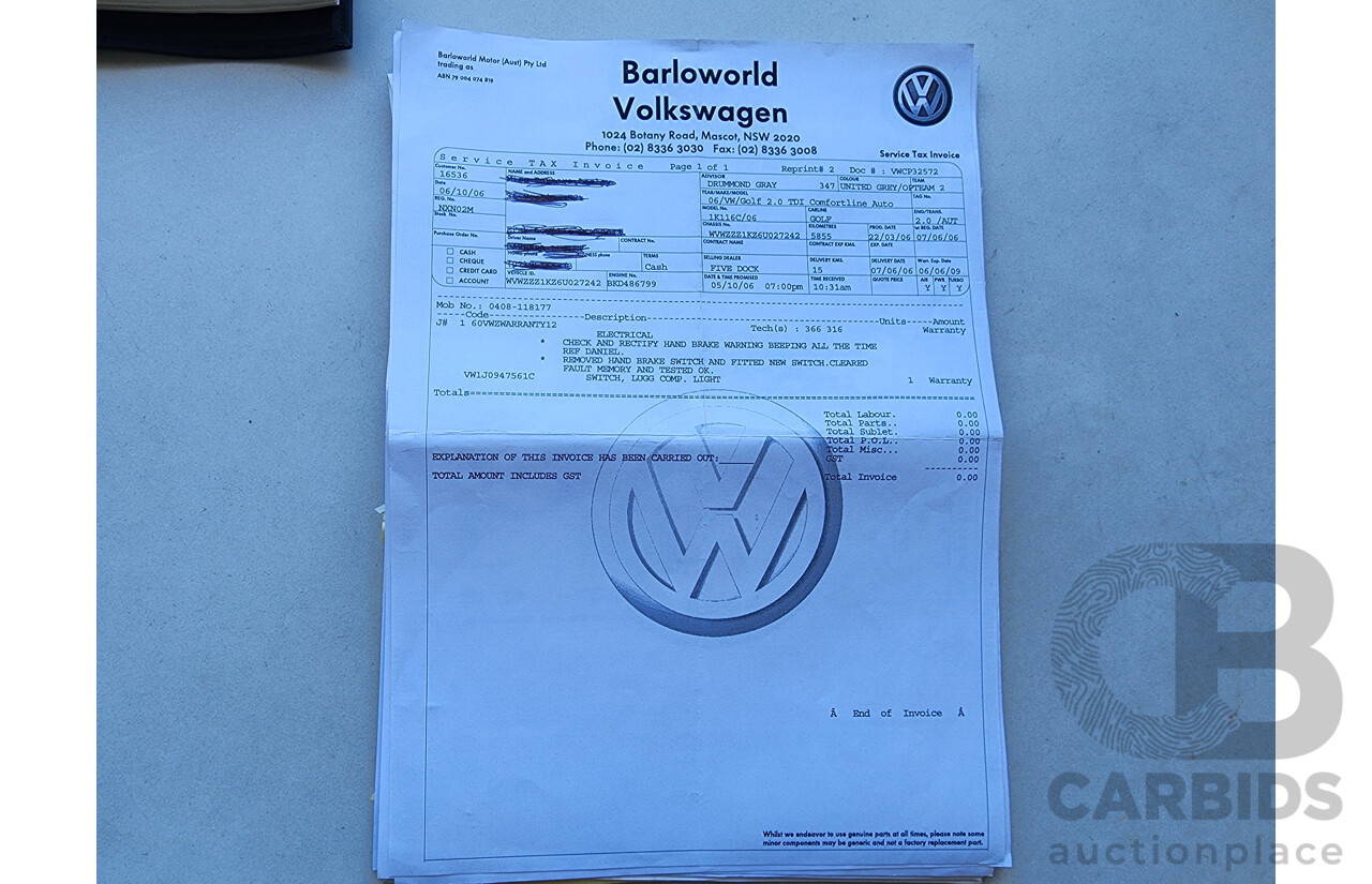 5/2006 Volkswagen Golf 2.0 TDI Comfortline 1K 5d Hatchback Grey 2.0L