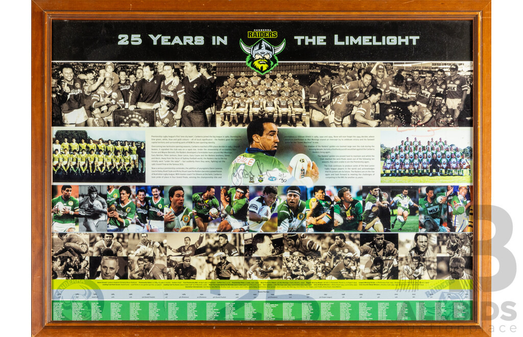Raiders 25 Years in Limelight Anniversary Poster, Limited Editioned & Signed by Ricky Stuart, 68H x 92W cm (frame)