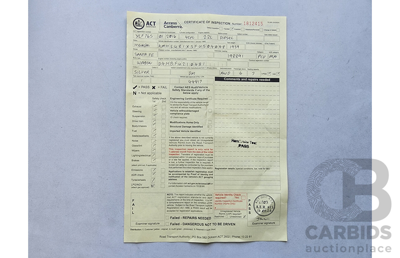 1/2016 Hyundai Santa Fe Elite CRDi (4x4) DM MY15 4d Wagon Silver 2.2L