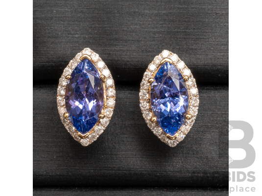 1660666 · 14ct Yellow Gold Tanzanite & Diamonds Earrings Pair with Valuation - 2.37gms