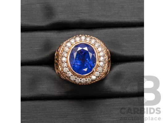 1660680 · 14ct Rose Gold Tanzanite & Diamond Signet Ring with Valuation - Size Q