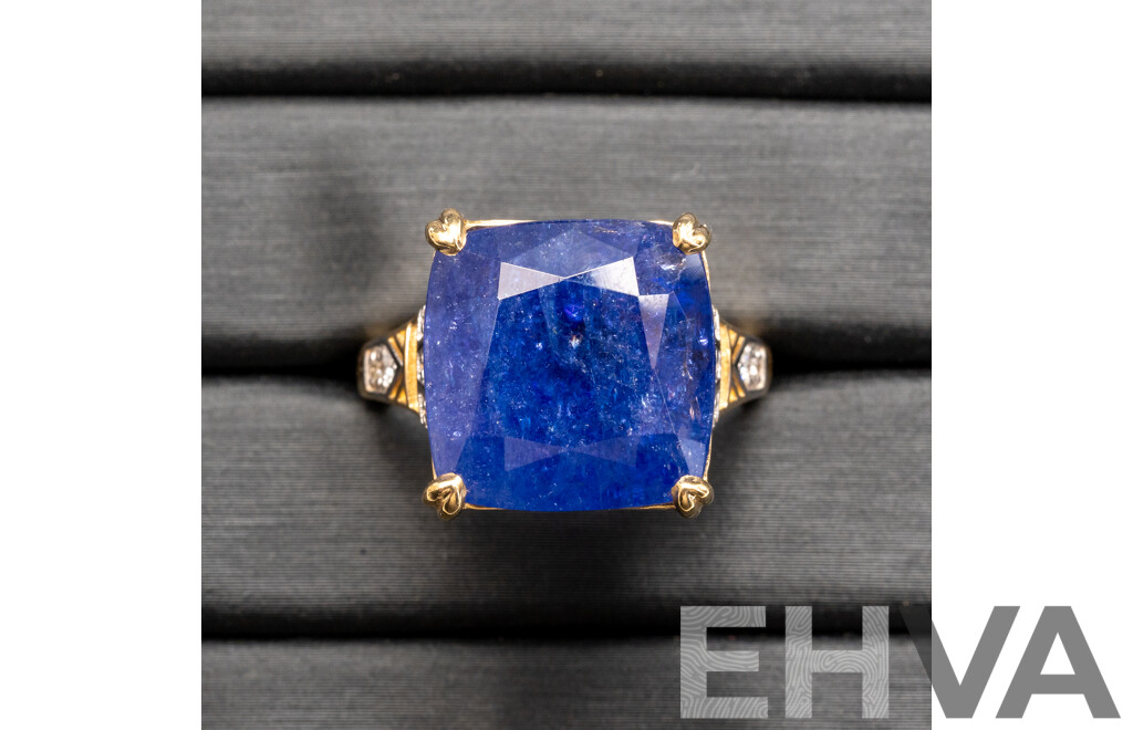14ct Yellow Gold Tanzanite & Diamonds Ring with Valuation - Size P