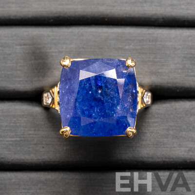 14ct Yellow Gold Tanzanite & Diamonds Ring with Valuation - Size P
