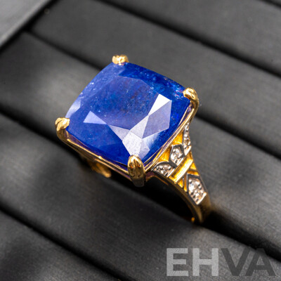 14ct Yellow Gold Tanzanite & Diamonds Ring with Valuation - Size P