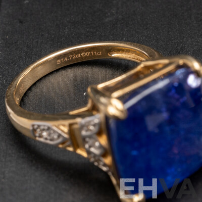 14ct Yellow Gold Tanzanite & Diamonds Ring with Valuation - Size P