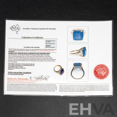 14ct Yellow Gold Tanzanite & Diamonds Ring with Valuation - Size P