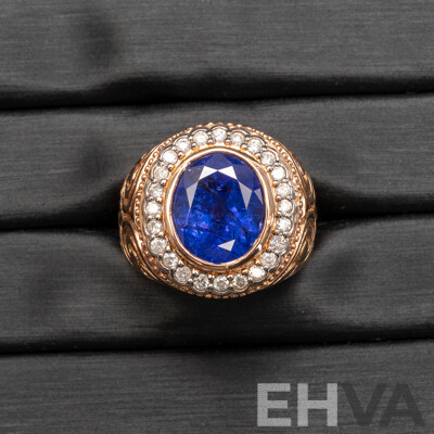 14ct Rose Gold Tanzanite & Diamond Signet Ring with Valuation - Size Q
