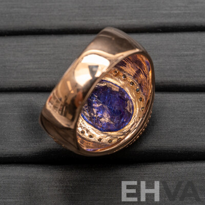 14ct Rose Gold Tanzanite & Diamond Signet Ring with Valuation - Size Q