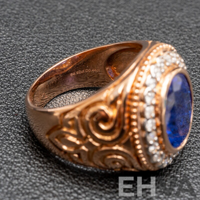 14ct Rose Gold Tanzanite & Diamond Signet Ring with Valuation - Size Q