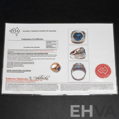 14ct Rose Gold Tanzanite & Diamond Signet Ring with Valuation - Size Q