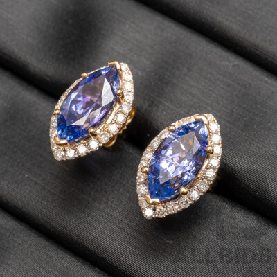 14ct Yellow Gold Tanzanite & Diamonds Earrings Pair with Valuation - 2.37gms