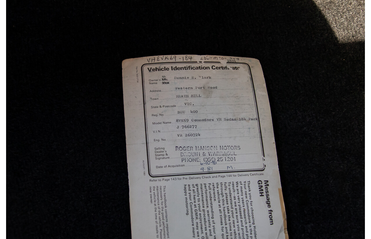 9/1981 Holden VH Commodore SL (Genuine 184 Package) 4d Sedan Maranello Red V8 4.2L - HDT SS Replica