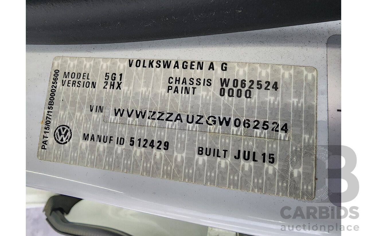 9/2015 Volkswagen Golf 92 TSI Trendline AU MY16 5d Hatchback White 1.4L