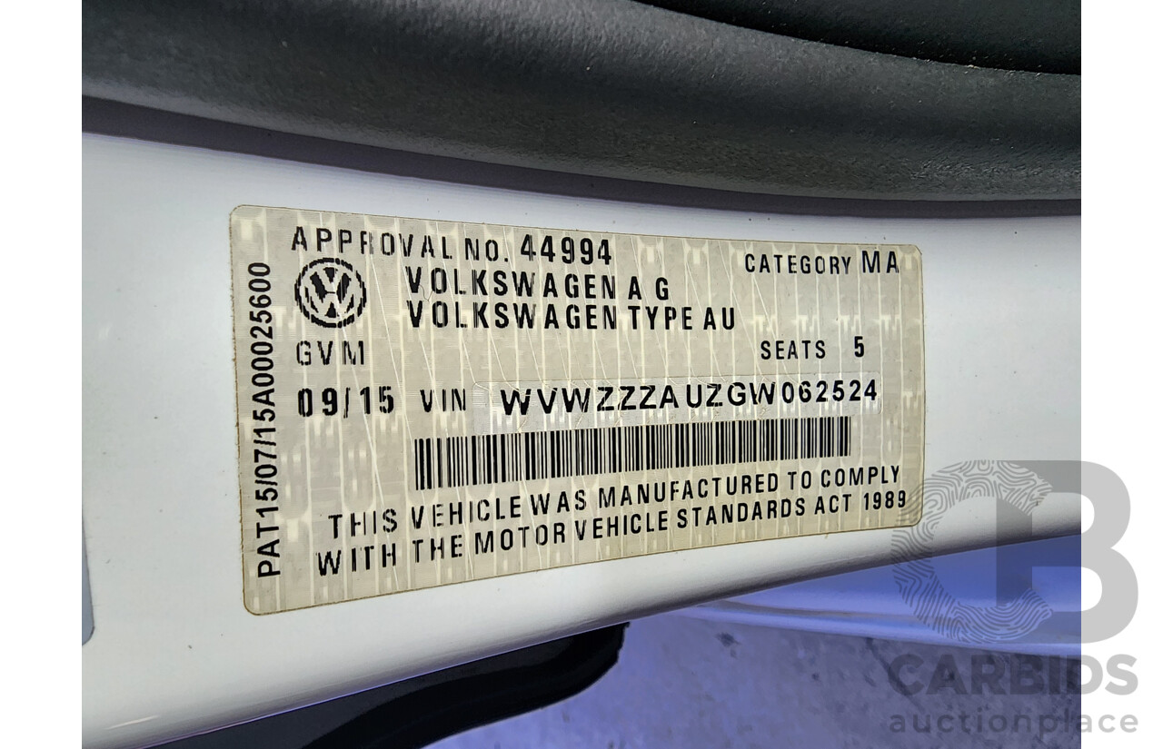 9/2015 Volkswagen Golf 92 TSI Trendline AU MY16 5d Hatchback White 1.4L