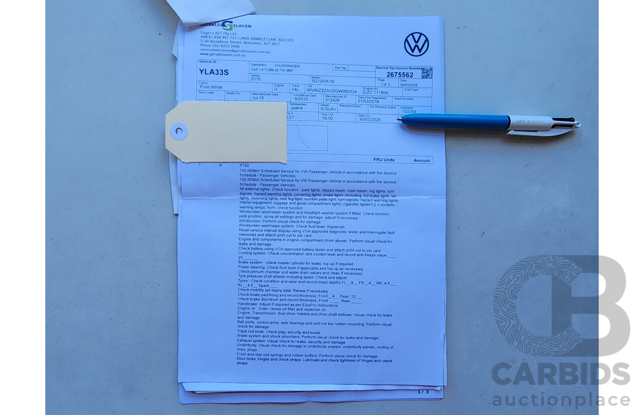 9/2015 Volkswagen Golf 92 TSI Trendline AU MY16 5d Hatchback White 1.4L