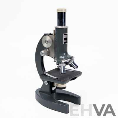 Vintage Gold Cup Battery Powered Microscope 80x-1200x in Original Timber Case, Made in Japan