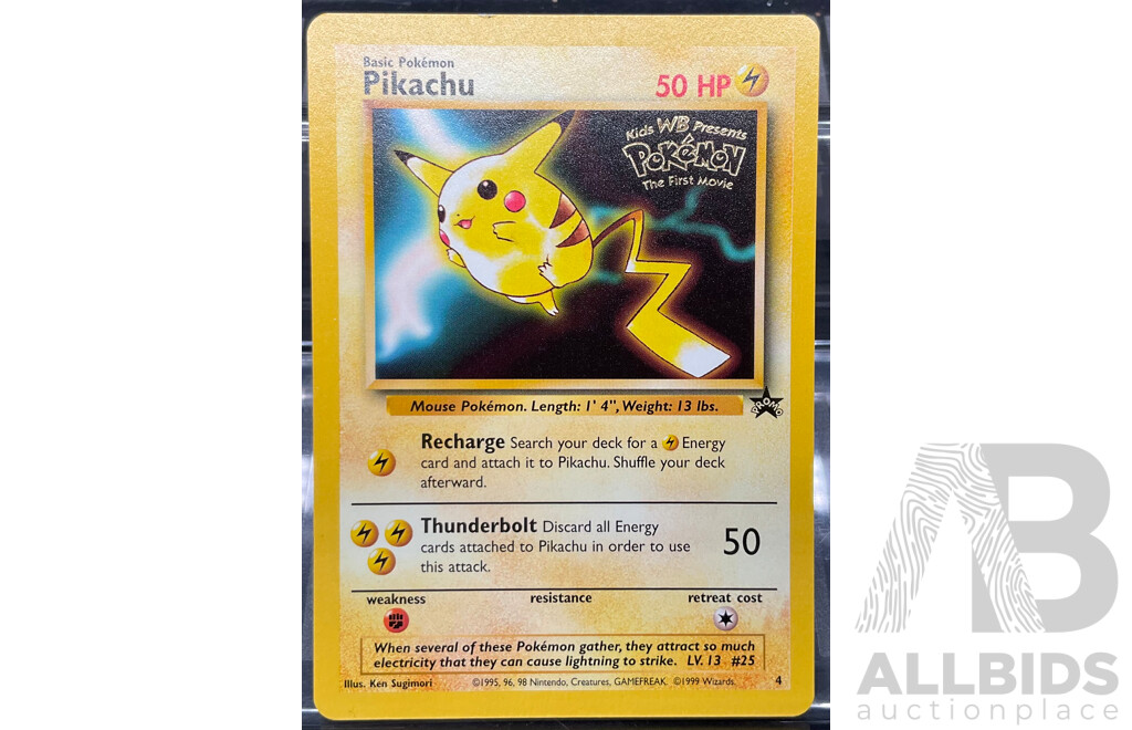 1999 04/53 Pikachu Kids WB Presents PokemonThe First Movie Card (EN)
