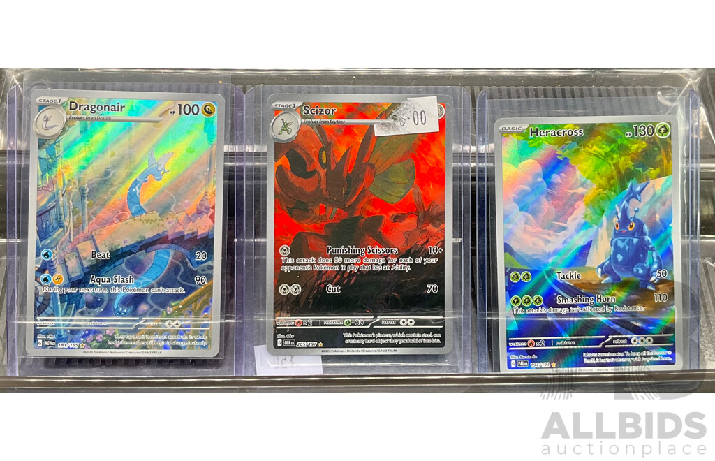 2023 Pokémon 181/165 Dragonair & 205/197 Scizor & 194/193 Heracross Illustration Card - Lot of 3
