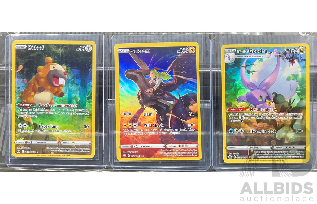 2022 TG05/TG30 Zekrom & 2023 GG29/GG70 Bidoof & GG21/GG70 Hisuian Goodra Illustration Card (EN) - Lot of 3