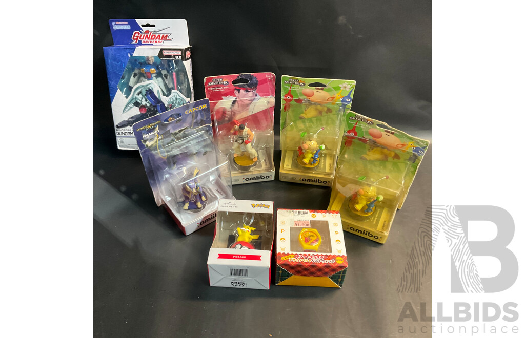 Assorted Anime Figures Includes Gundam, Pikachu, Super Smash and More