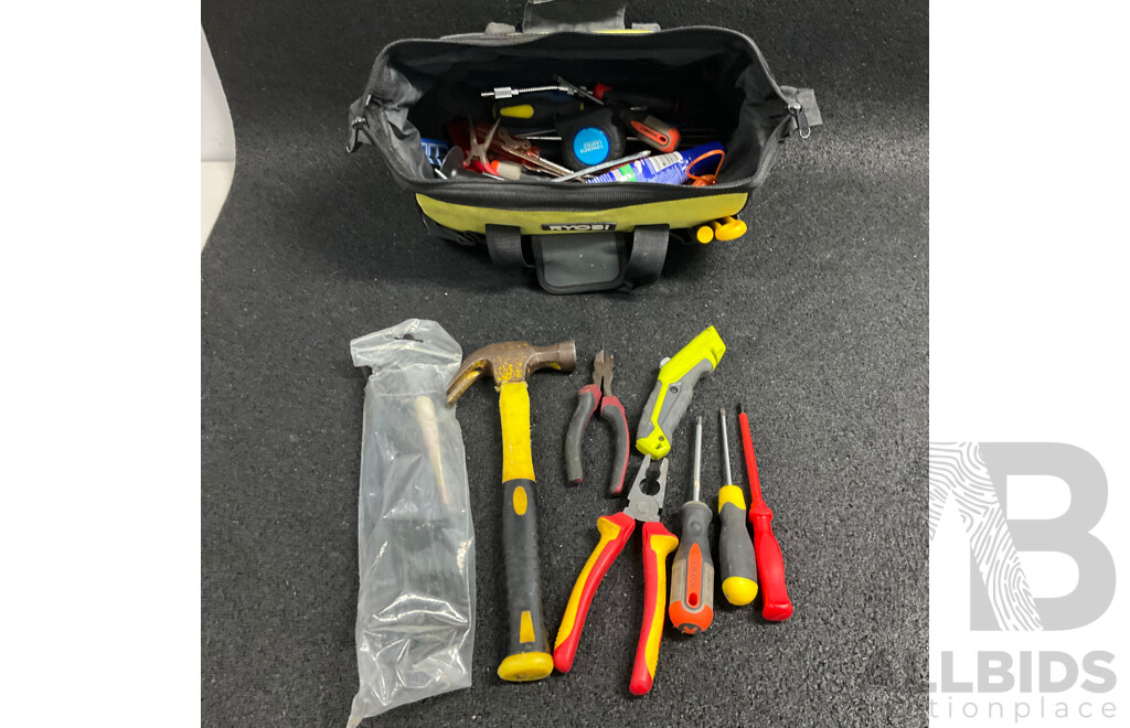 Assorted Hand Tools in Ryobi Carry Bag