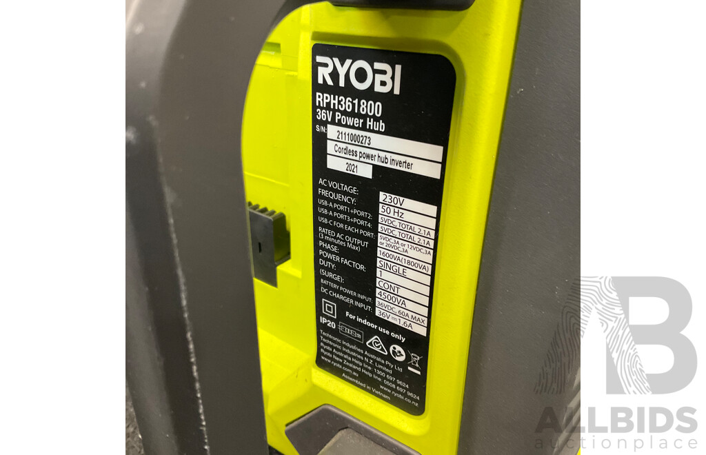 RYOBI 36V Power Station Inverter with Two 4.Ah 36V Batteries - Lot of 3